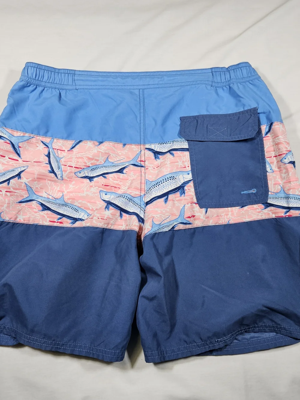Vineyard Vines Men's Small Chappy Swim Trunks Tarpon Fish Blue Pink